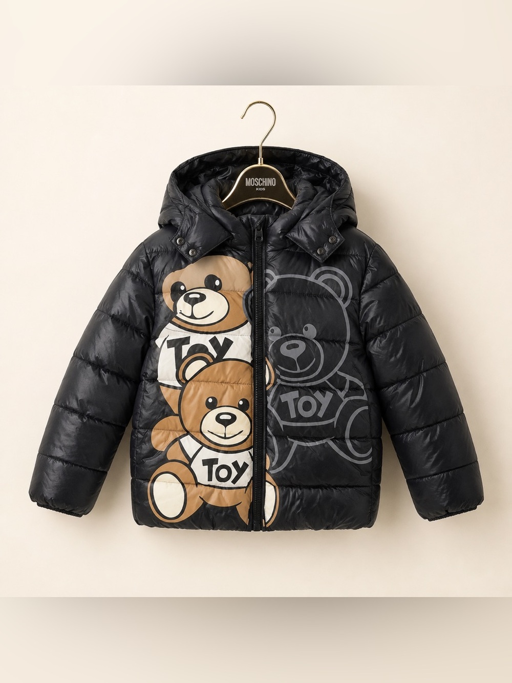 Moschino Kids Teddy Bear Hooded Puffer Jacket Black Size 8